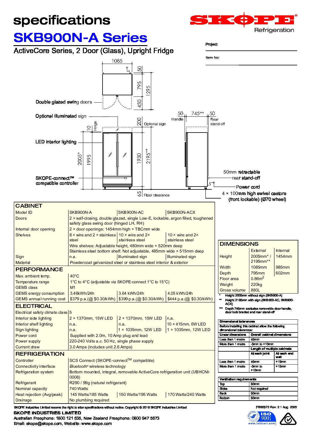cover page of the Skope SKB900N-A 2 Glass Door Display specification sheet pdf