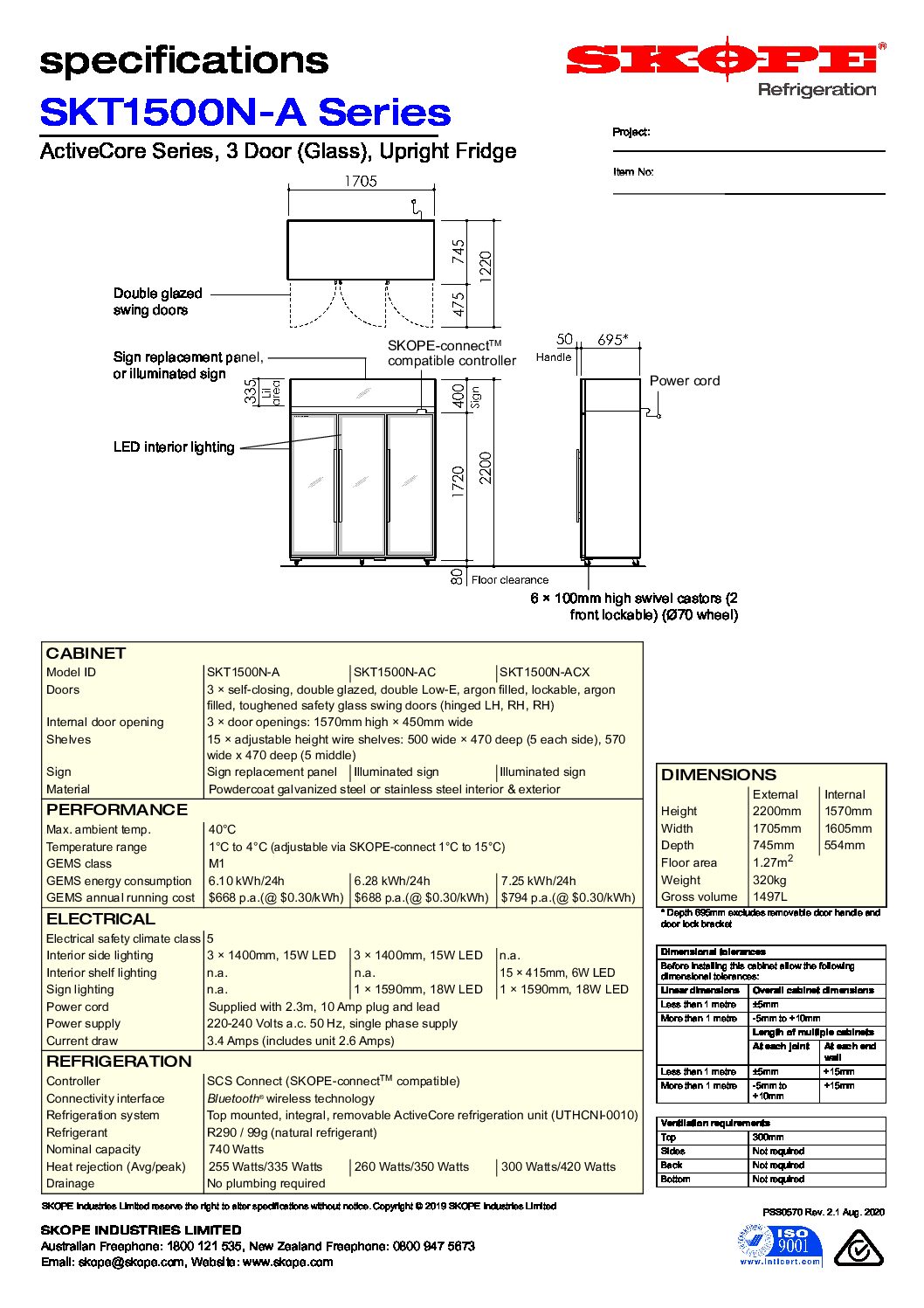 cover page of the Skope SKT1500N-A 3 Glass Door Fridge specification sheet pdf