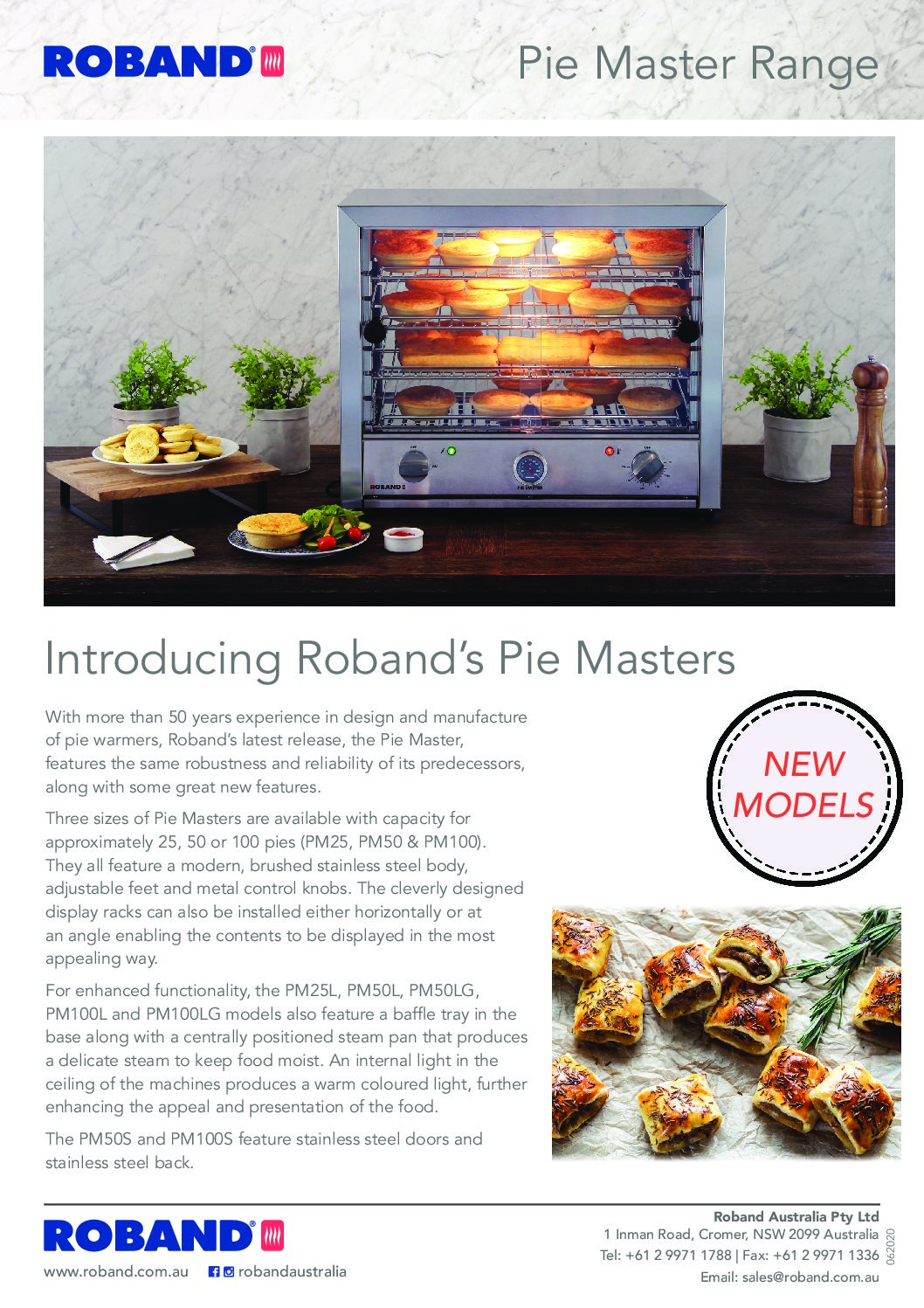 cover page of the Roband PM100G Pie Master Pie Warmer specification sheet pdf