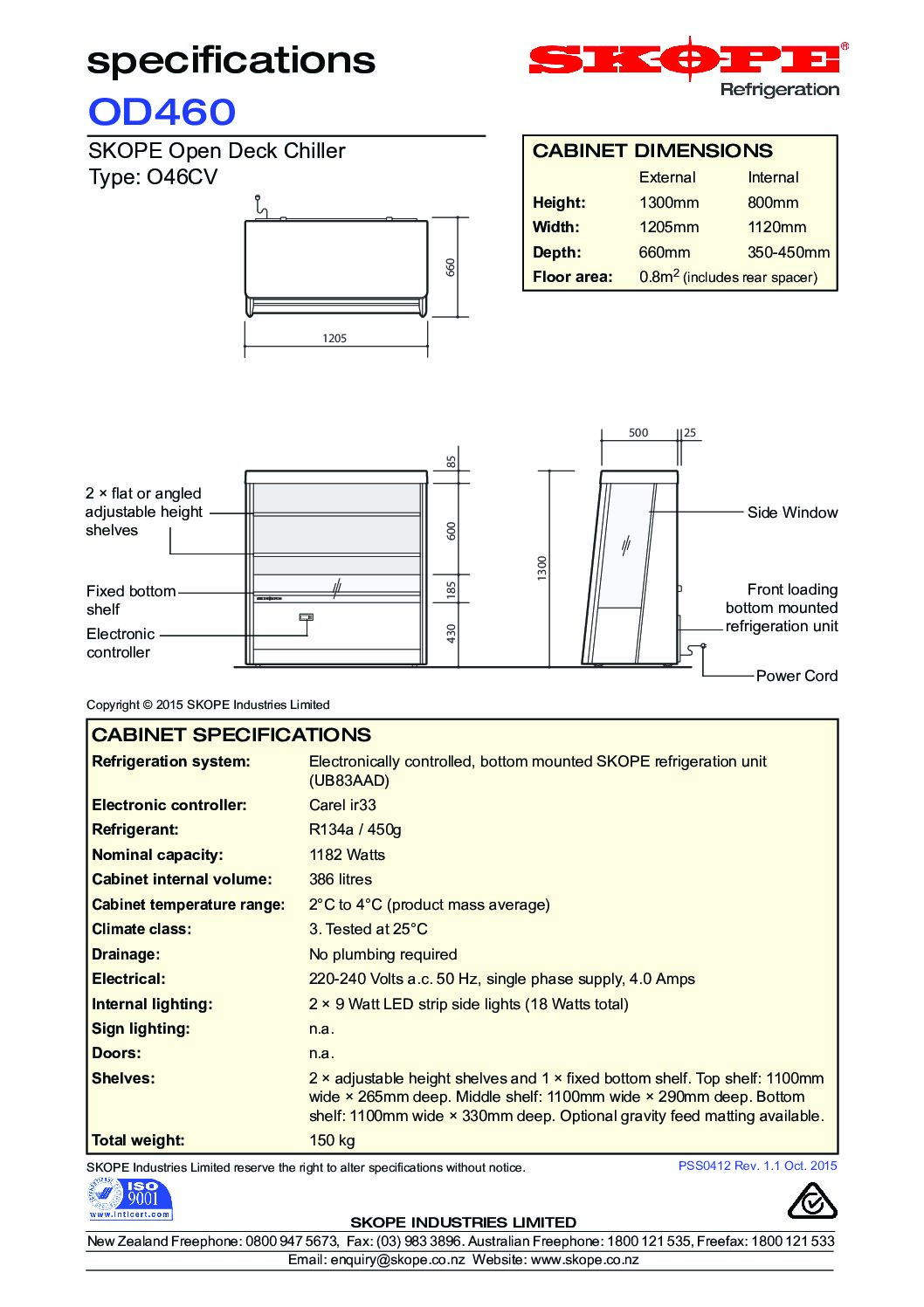 cover page of the Skope OD460 Open Deck Chiller specification sheet pdf