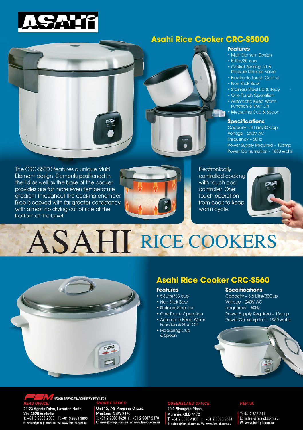 cover page of the Asahi CRC-S600 Electric Rice Cooker – 6 Litre specification sheet pdf