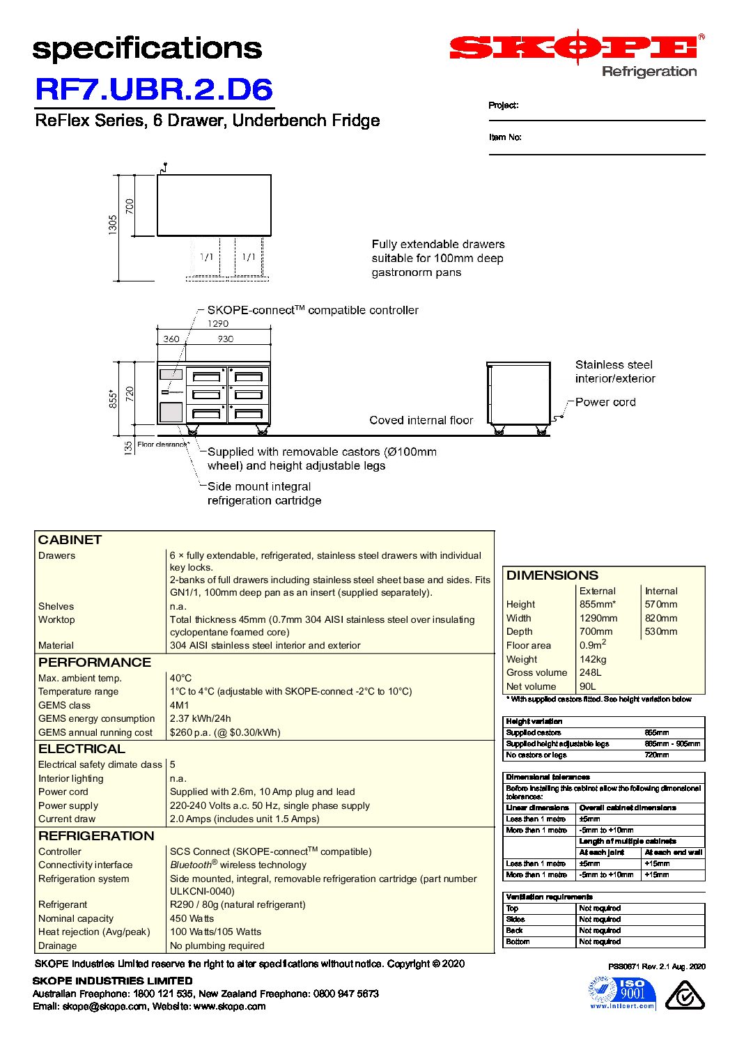 cover page of the ReFlex 6 Drawer Underbench 1/1 GN Compatible Fridge specification sheet pdf