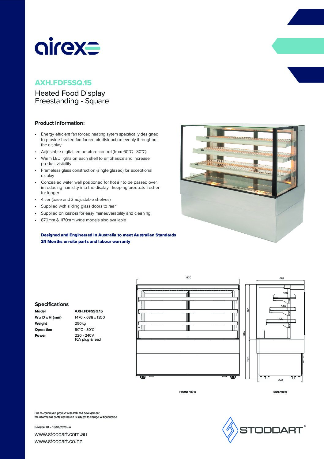 cover page of the Airex Freestanding Heated Square Food Display AXH.FDFSSQ.15 – 1500mm Wide specification sheet pdf