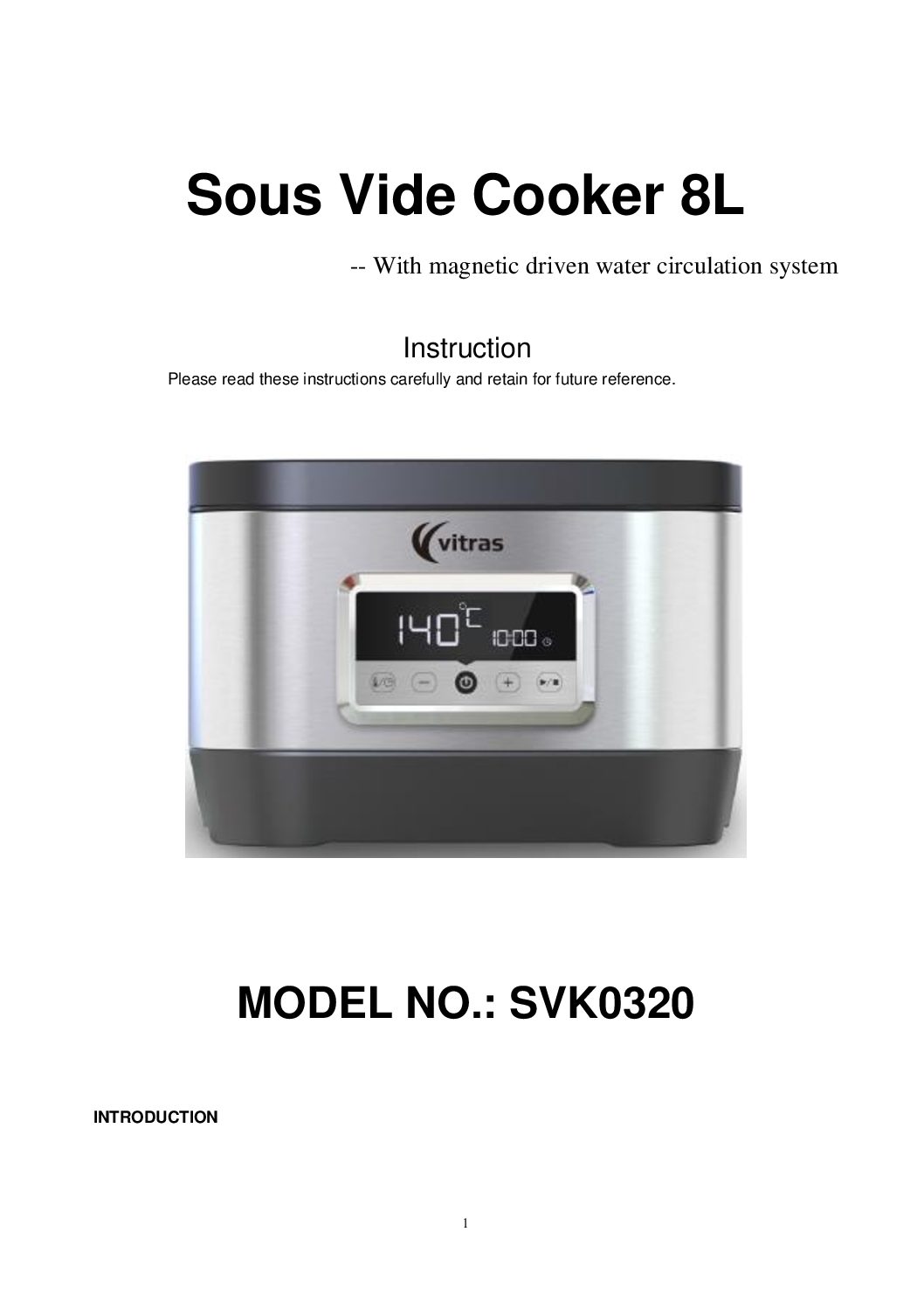 cover page of the Vitras SVK0320 Sous Vide Water Bath Brochure