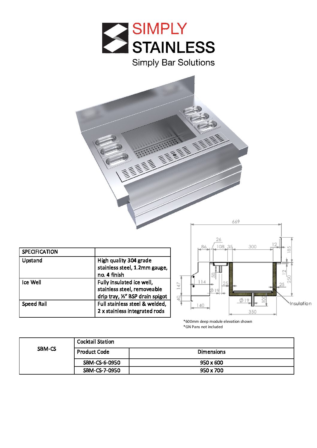 cover page of the Simply Stainless SBM-CS Cocktail Station specification sheet pdf